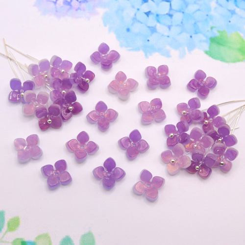 オリジナル☆ 変色するお花のアセテートパーツ 紫陽花
