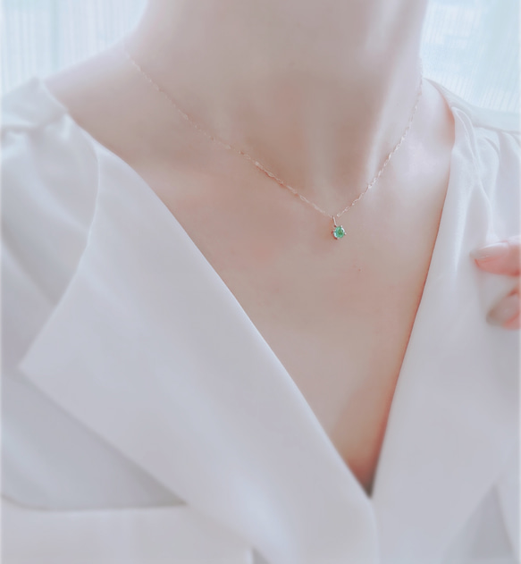 【エメラルド】5月誕生石✴︎2way K10YG New Simple Necklace 1枚目の画像