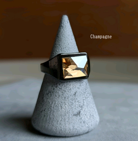 獨特的灰色金屬長方形印章戒指，鑲有天然黑瑪瑙。 第8張的照片