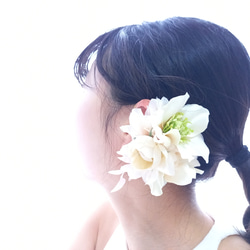 〈花を纏う〉シャーベットカラーのダリア　イヤーフック　ブライダル　ウェディング　浴衣　和装　イヤリングの代わりにも 5枚目の画像