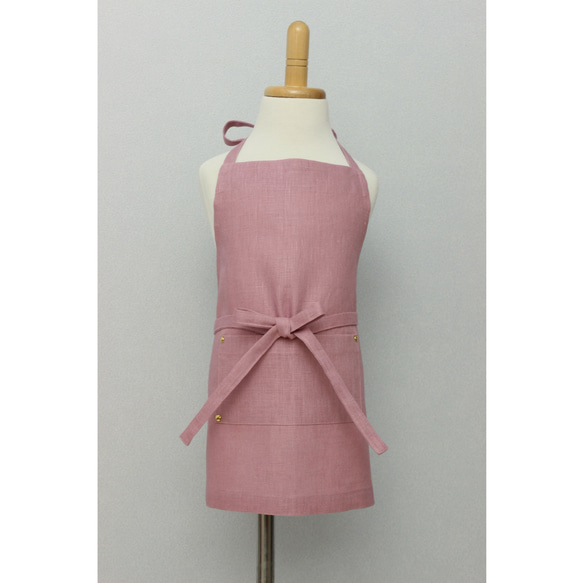 リネンエプロン 【 Standard kids apron 】Smoky pink S,M,L 8枚目の画像