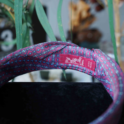古董領帶改製手工髮箍-Hermès酸甜莓果紅-蝴蝶結版 第7張的照片