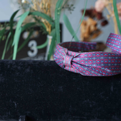古董領帶改製手工髮箍-Hermès酸甜莓果紅-蝴蝶結版 第5張的照片