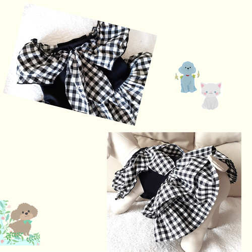 犬服【新作】春夏服キャミソールワンピ 二段フリル／黒ギンガム 