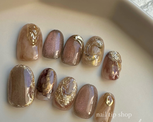 【316】オーダー❉くすみマグネット スキンベージュ ブラウン ニュアンスネイル 316】オーダー❉くすみマグネット スキンベージュ ブラウン