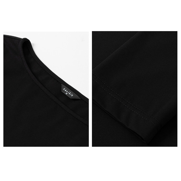 シルク混紡Tシャツ　可愛い襟Tシャツ　半袖Tシャツ　ブラック　S-XL#195 15枚目の画像