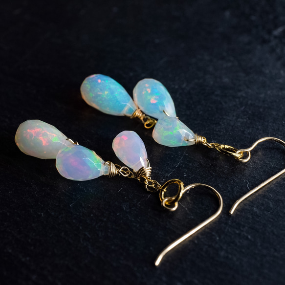 14kgfエチオピアオパールドロップピアス/イヤリング