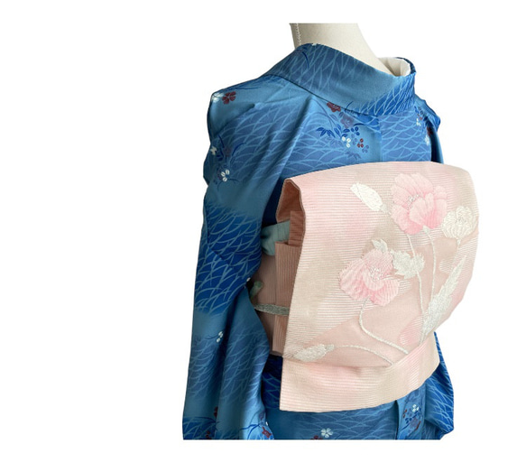 手軽にお太鼓-作り帯】夏物 正絹 名古屋帯 絽 ポピー ピンク
