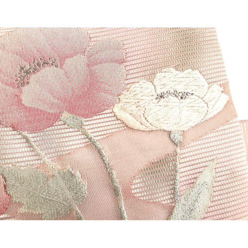 手軽にお太鼓-作り帯】夏物 正絹 名古屋帯 絽 ポピー ピンク
