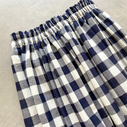 大量入荷 ギンガムチェックダブルガーゼスカート ロングスカート ネイビー スカート