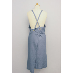 上質リネンエプロン【Eyelet switching apron】Grayish blue 7枚目の画像