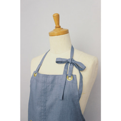 上質リネンエプロン【Eyelet switching apron】Grayish blue 8枚目の画像