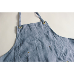 上質リネンエプロン【Eyelet switching apron】Grayish blue 3枚目の画像