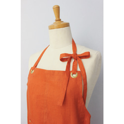 上質リネンエプロン 【Eyelet switching apron】Orange 9枚目の画像