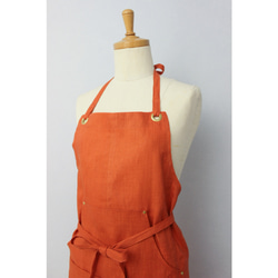 上質リネンエプロン 【Eyelet switching apron】Orange 8枚目の画像