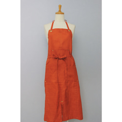 上質リネンエプロン 【Eyelet switching apron】Orange 5枚目の画像