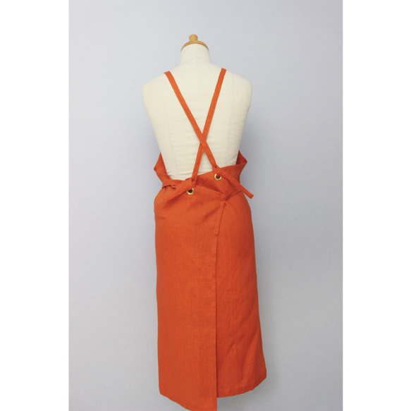 上質リネンエプロン 【Eyelet switching apron】Orange 6枚目の画像