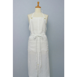 上質リネンエプロン【Eyelet switching apron】White 5枚目の画像