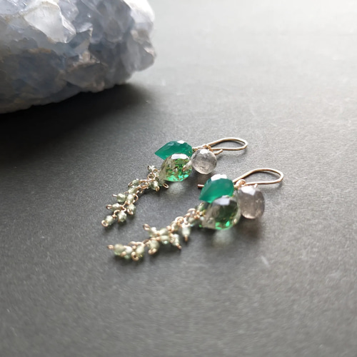 14kgf 天然石 ビアクォーツ グリーンアメジスト ピアス イヤリング 14kgf 天然石 ビアクォーツ グリーンアメジスト ピアス イヤリング