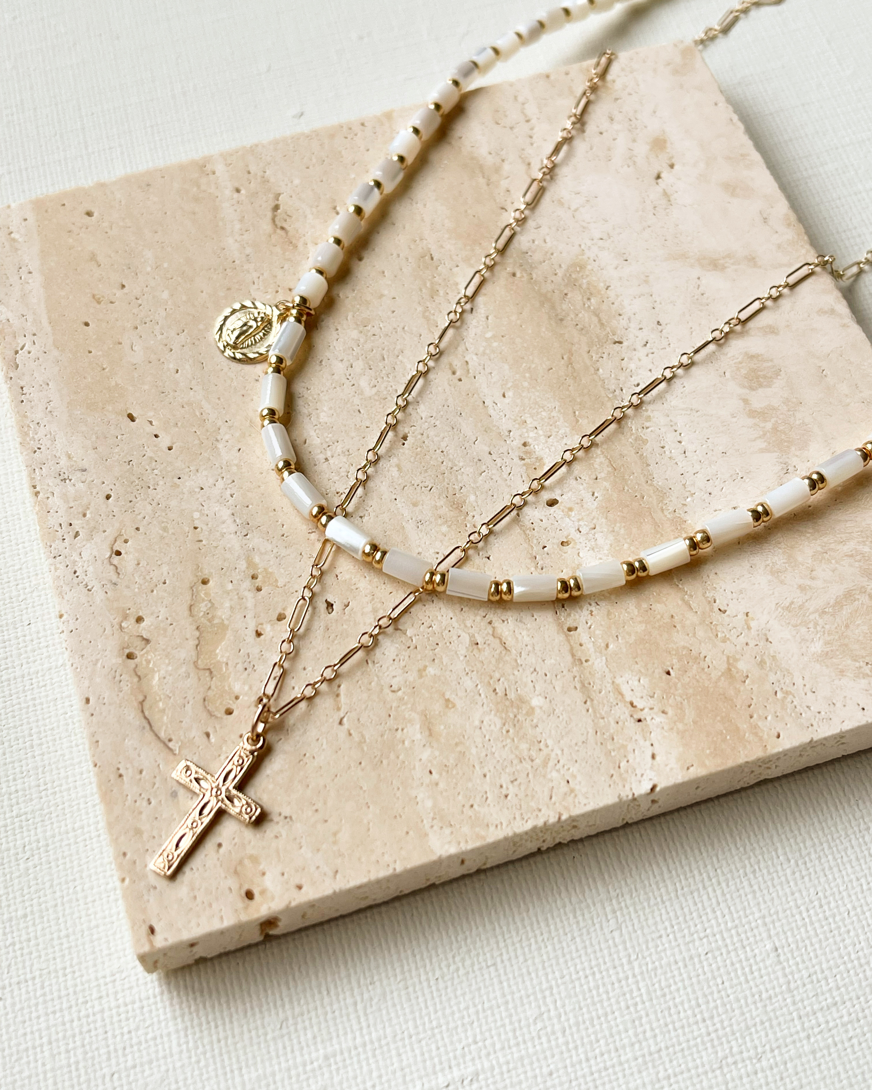 14kgf*Boho Bohemian クロスとシェルの2連ネックレス*