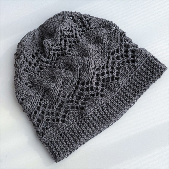 【送料無料】透かし編み帽子　H2340 5枚目の画像