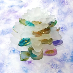 【オーダー】シーグラスのお花のランプシェード 赤×青×紫 黎明（れいめい）ギフトラッピング対応【海灯花】 9枚目の画像