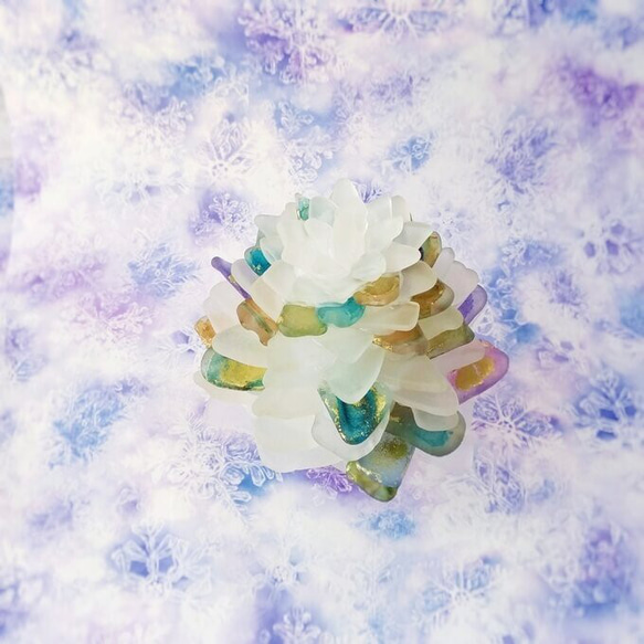 【オーダー】シーグラスのお花のランプシェード 赤×青×紫 黎明（れいめい）ギフトラッピング対応【海灯花】 6枚目の画像