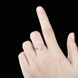 ユニークな天然ローズクォーツ婚約指輪セット10月誕生石オパールリング925スターリングシルバーピンクジェムストーンリング 8枚目の画像