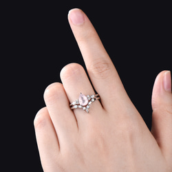 ユニークな天然ローズクォーツ婚約指輪セット10月誕生石オパールリング925スターリングシルバーピンクジェムストーンリング 5枚目の画像