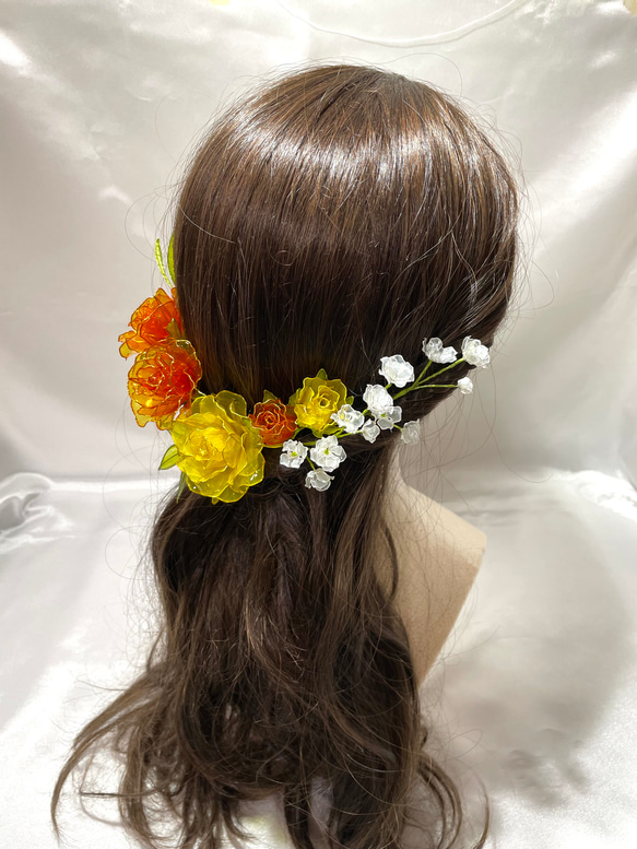 ウェディングヘアアクセサリー　花園　〜春暁〜　　ディップアート　ヘッドドレス 3枚目の画像