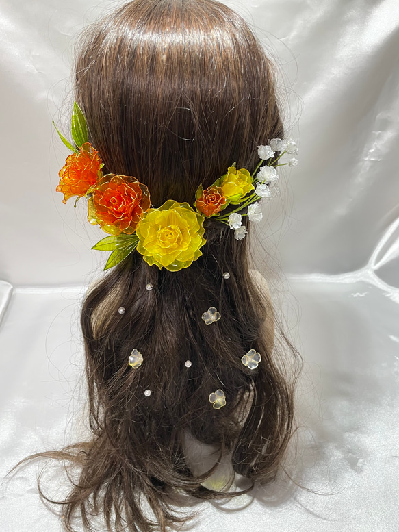 ウェディングヘアアクセサリー　花園　〜春暁〜　　ディップアート　ヘッドドレス 1枚目の画像