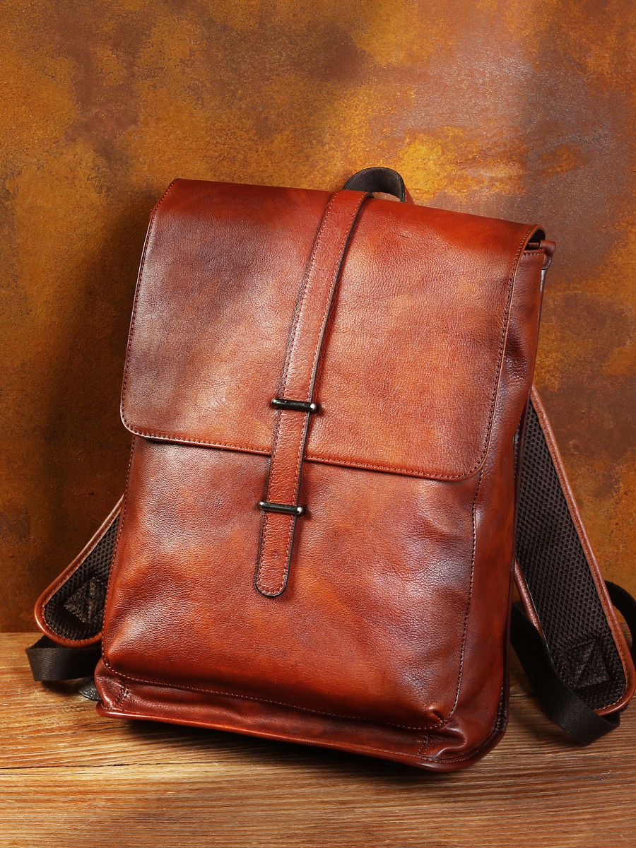 植物タンニン鞣し牛革リュック レトロ厚手耐久性バックパック