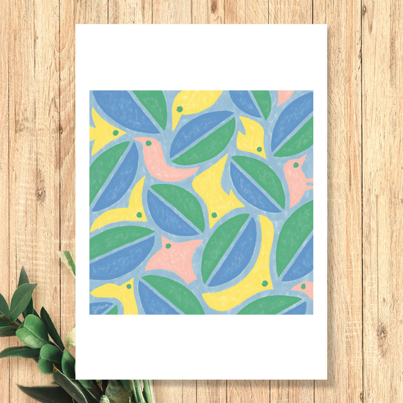 【インテリアポスター】さえずりは風のように  カラフルイラスト  アート  デザイン  鳥  木の葉  自然 3枚目の画像