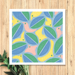 【インテリアポスター】さえずりは風のように  カラフルイラスト  アート  デザイン  鳥  木の葉  自然 1枚目の画像