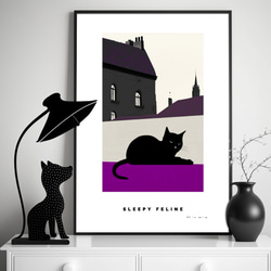 ポスター パリの黒猫 felin No.2（A4,A2,A1,A0 選べる4サイズ）フレームなし モノクローム・紫 3枚目の画像
