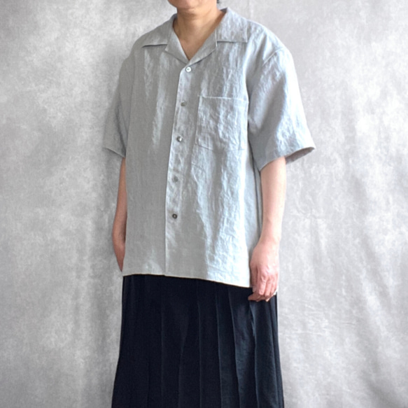 ヴィンテージライク ラミーリネン オープンカラーシャツ ゆったりフリーサイズ 7枚目の画像