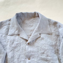 ヴィンテージライク ラミーリネン オープンカラーシャツ ゆったりフリーサイズ 4枚目の画像
