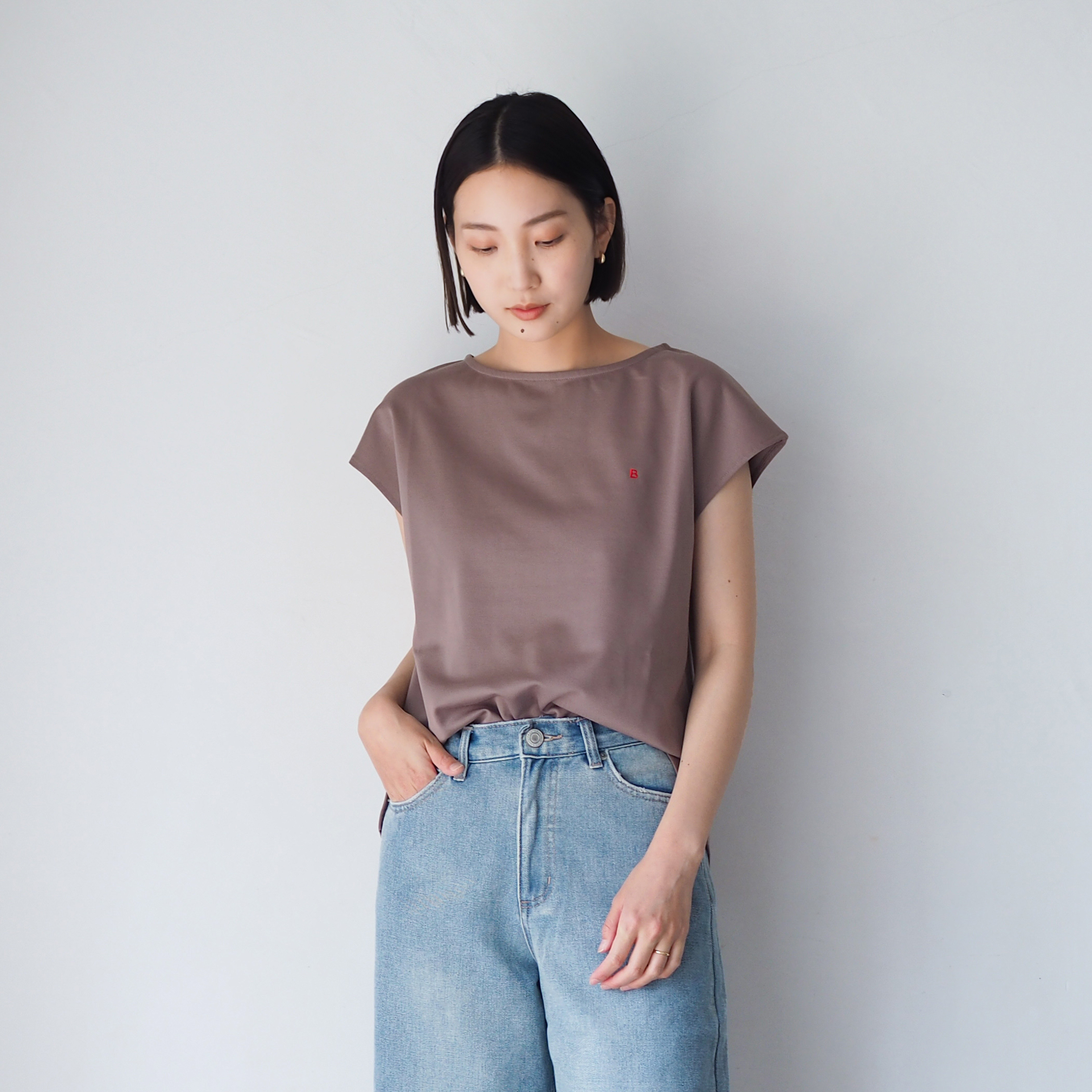 フレンチスリーブカットソー モカベージュ(半袖Tシャツ)