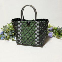 プラカゴ 花柄 ツートン ミニサイズ オレンジx白 PPバンド