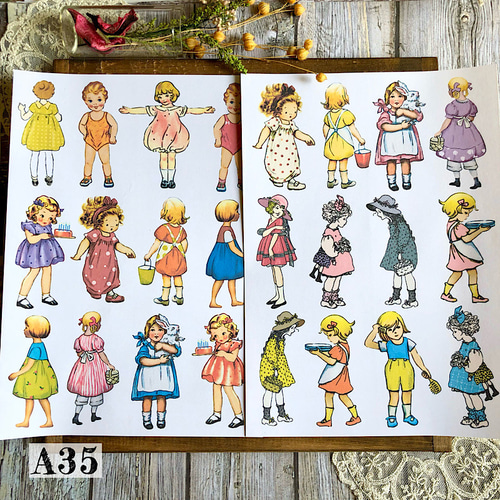 送料無料【A35コラージュ素材】子供シール レトロ 手帳 日記