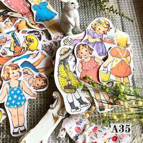 送料無料【A35コラージュ素材】子供シール レトロ 手帳 日記