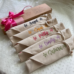 【TiNa】環境にやさしい食器バッグ 箸セット 箸 結婚 姉妹 贈り物 結婚祝い 刺繍 オーダーメイド 5枚目の画像