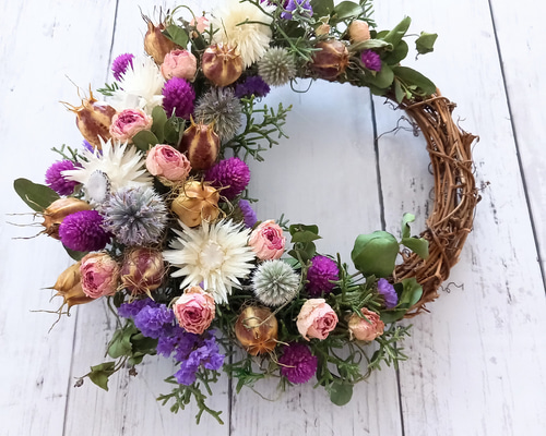 ハーフリース◇ナチュラル◇ドライフラワーリース ◇◇ミモザリース◇ドライフラワーリース◇ナチュラルリース◇ハーフ