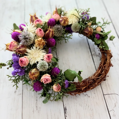 ドライフラワーリース◆ハーフリース ハーフリース♡ドライフラワーリース