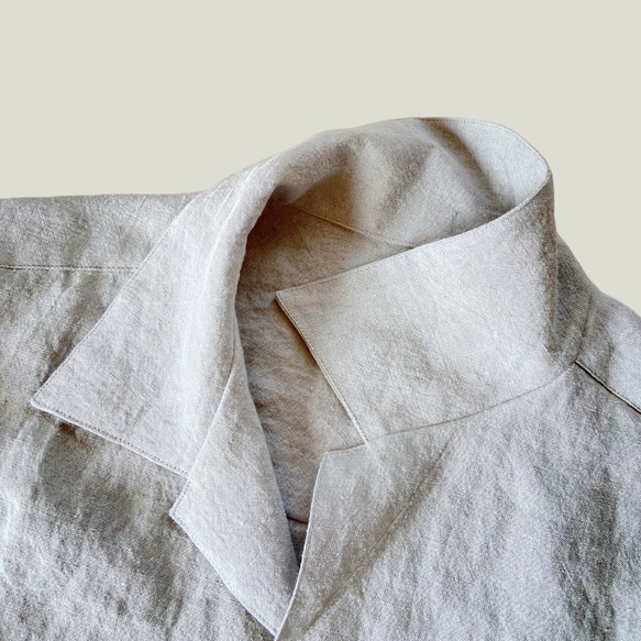 ヴィンテージライク ラミーリネン オープンカラーシャツ ゆったりフリーサイズ 10枚目の画像