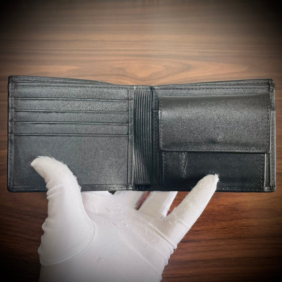 シャイニング クロコダイル 折財布 二つ折り メンズ財布 エナメル ワニ 本革 腹部 ダークグリーン 6枚目の画像