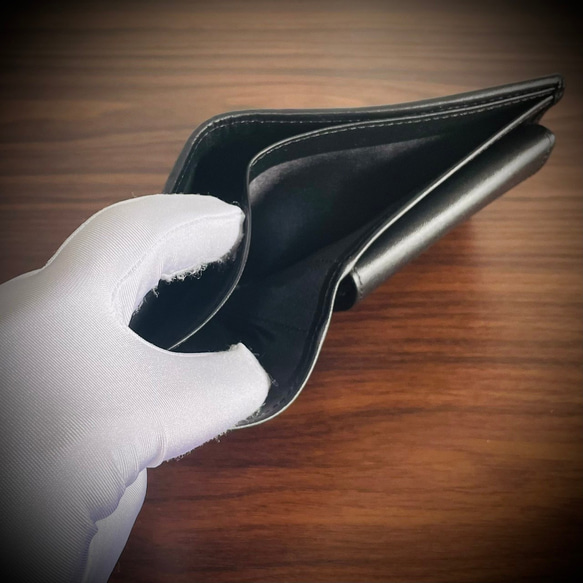 シャイニング クロコダイル 折財布 二つ折り メンズ財布 エナメル ワニ 本革 腹部 ダークグリーン 7枚目の画像