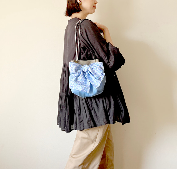 【受注生産】 斜めがけにも！2way organdie mini bag（ネモフィラブルー） 6枚目の画像