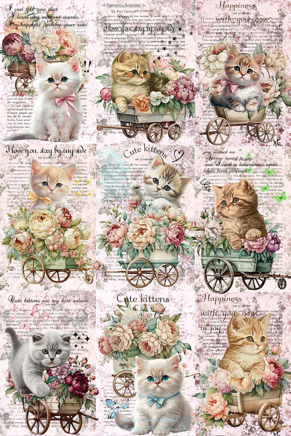 オリジナル 生地 ブロックデザイン ハンドメイド素材 クラフト 猫柄