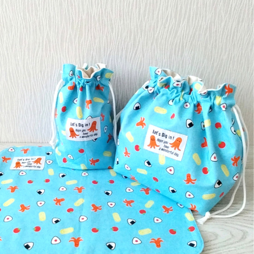 タコさんウィンナーのお弁当袋 コップ袋 ランチマットにも3点